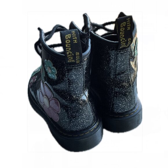 Doc Marten “1460 Airwair” Cosmic Glitter Black Patent Pink & Blue Flowers EU 34 - Picture 4 of 5